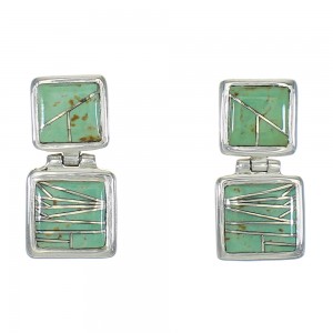 Turquoise Inlay Southwestern Authentic Sterling Silver Post Dangle Earrings QX78831