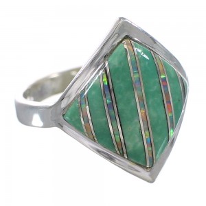 Southwestern Silver Turquoise Opal Ring Size 6 QX82469