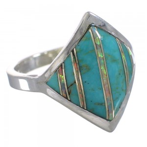 Sterling Silver Turquoise Opal Southwestern Ring Size 8 QX82635