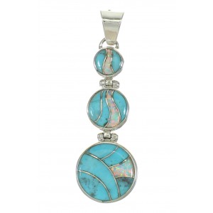 Turquoise And Opal Inlay Southwest Sterling Silver Pendant MX63856