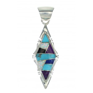 Multicolor Inlay And Sterling Silver Southwestern Slide Pendant WX63722