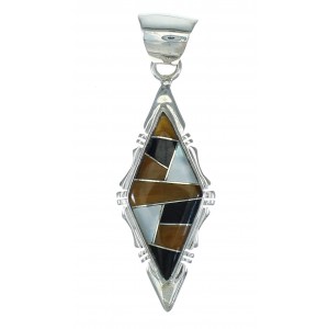 Multicolor Inlay Southwestern Sterling Silver Pendant WX63760