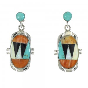 Southwest Sterling Silver Post Dangle Multicolor Earrings MX64417