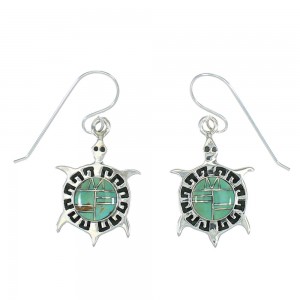 Turquoise Sterling Silver Turtle Hook Dangle Earrings AX78596