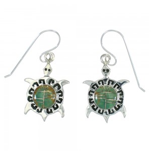Turquoise Inlay Silver Turtle Hook Dangle Earrings AX78608