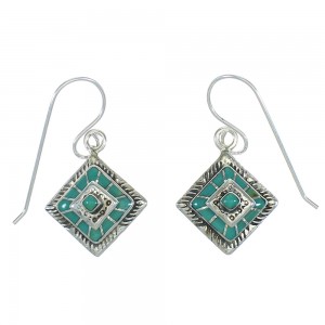 Turquoise Inlay Silver Southwest Hook Dangle Earrings AX78614