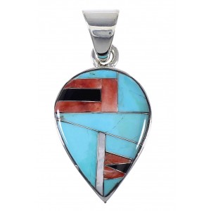 Southwest Genuine Sterling Silver And Multicolor Tear Drop Pendant VX64479