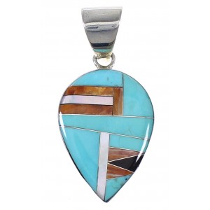 Sterling Silver And Multicolor Tear Drop Southwest Pendant VX64481