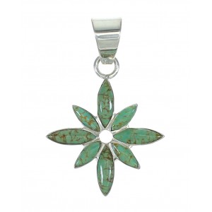 Silver And Turquoise Inlay Flower Pendant MX65376