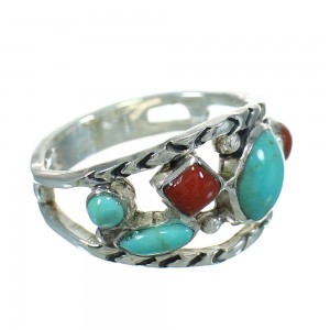 Sterling Silver Southwestern Coral Turquoise Ring Size 5-1/2 AX82079