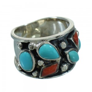 Turquoise And Coral Genuine Sterling Silver Jewelry Southwest Ring Size 5 AX82234