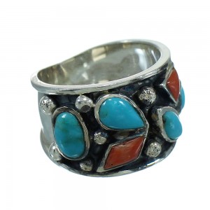 Coral Turquoise Southwest Jewelry Silver Ring Size 4-1/2 AX82250