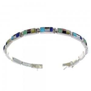 Multicolor Inlay Genuine Sterling Silver Link Bracelet AX65942