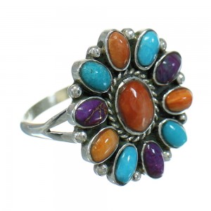 Southwest Sterling Silver Multicolor Ring Size 8-1/4 QX70511