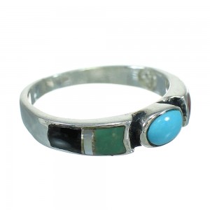 Silver Multicolor Inlay Southwestern Ring Size 6-1/4 QX70672