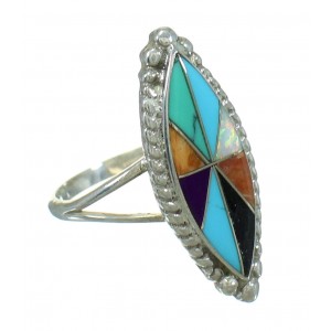 Sterling Silver Multicolor Inlay Ring Size 7-3/4 QX71004