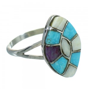 Authentic Sterling Silver Southwest Multicolor Inlay Ring Size 7-3/4 QX71031