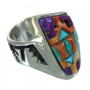 Multicolor Inlay Southwest Silver Ring Size 6 QX70993