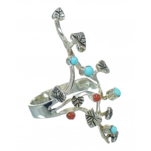Southwestern Turquoise Silver Coral  Ring Size 6-1/4 WX82734