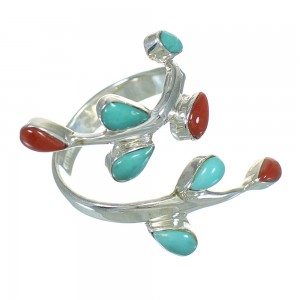 Southwestern Sterling Silver Turquoise Coral Ring Size 7-3/4 QX82896
