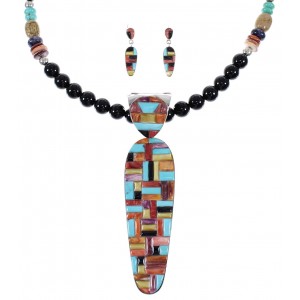 Multicolor Sterling Silver Southwestern Necklace And Earring Set WX65763