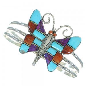 Southwest Sterling Silver Multicolor Butterfly Cuff Bracelet VX65600