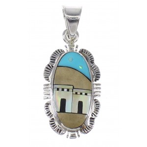 Southwest Sterling Silver Native American Pueblo Design Multicolor Pendant MX64907