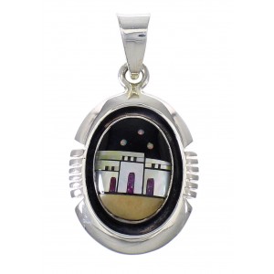 Multicolor Native American Village Or Pueblo Design Southwest Silver Pendant MX64922