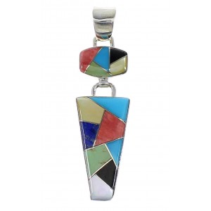 Multicolor Inlay Sterling Silver Southwest Pendant MX64959