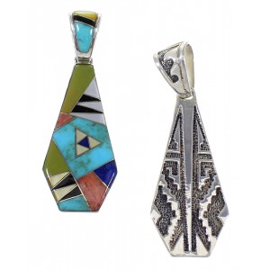 Authentic Sterling Silver Multicolor Reversible Southwest Pendant MX64965