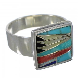 Southwestern Multicolor Silver Ring Size 7-1/2 YX77539