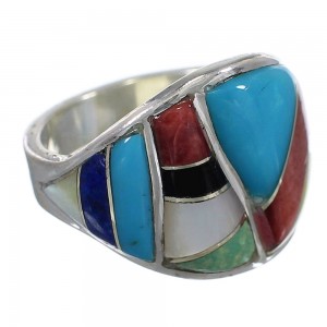 Authentic Sterling Silver Multicolor Inlay Southwest Ring Size 4-3/4 QX75212