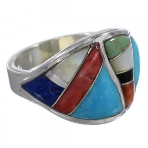 Southwest Multicolor Inlay Genuine Sterling Silver Ring Size 8-1/4 QX75227
