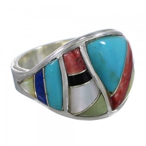 Multicolor Inlay Southwestern Silver Ring Size 6-3/4 QX75241