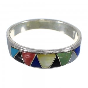 Southwestern Silver Multicolor Inlay Jewelry Ring Size 5-3/4 QX75292