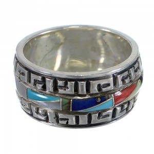 Multicolor Inlay Silver Southwestern Ring Size 7-1/4 YX75556