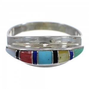 Multicolor Inlay Southwest Genuine Sterling Silver Ring Size 5-3/4 QX78060