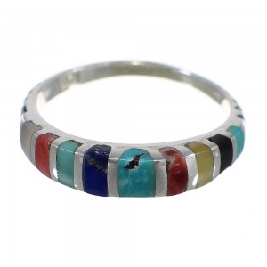 Southwest Multicolor Inlay Silver Ring Size 5-1/2 QX77912