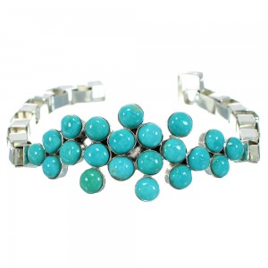 Turquoise And Authentic Sterling Silver Jewelry Link Bracelet VX65228