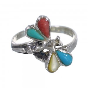 Southwest Sterling Silver Multicolor Inlay Dragonfly Ring Size 7-1/2 WX75356