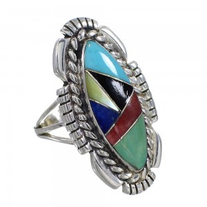 Genuine Sterling Silver Southwest Multicolor Inlay Ring Size 5-1/2 QX77766