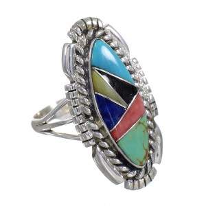 Southwest Sterling Silver Multicolor Inlay Ring Size 7-1/4 QX77770