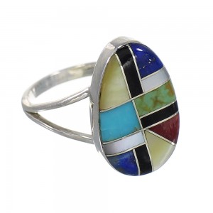 Multicolor Inlay Genuine Sterling Silver Southwest Ring Size 6-1/2 QX77801