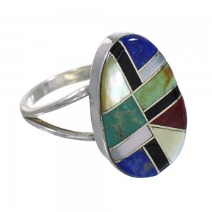 Multicolor Inlay Southwestern Sterling Silver Ring Size 5 QX77809