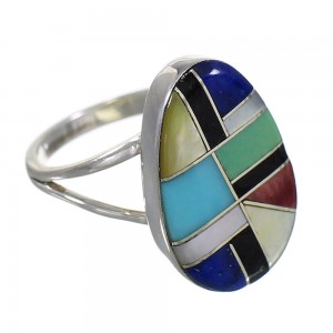 Southwest Multicolor Inlay Sterling Silver Ring Size 6-1/2 QX77829