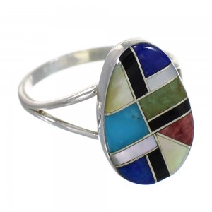 Southwestern Multicolor Inlay Sterling Silver Ring Size 5-3/4 QX77830