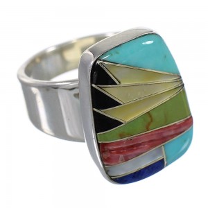 Sterling Silver Multicolor Inlay Southwest Ring Size 5-1/2 QX77853