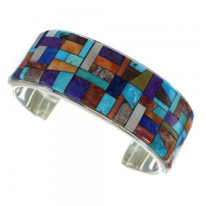 Genuine Sterling Silver Multicolor Inlay Southwest Cuff Bracelet AX78084