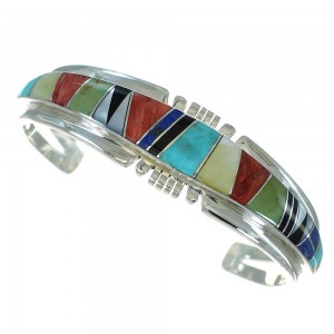 Southwest Sterling Silver Multicolor Inlay Cuff Bracelet AX78109