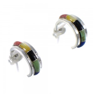 Silver Southwestern Multicolor Post Hoop Earrings QX72491